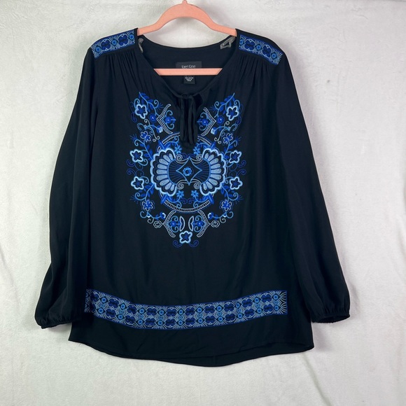 Karen Kane Tops - Embroidered long Sleeve peasant tie blouse